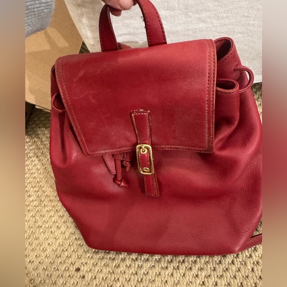 Vintage authentic red leather Coach backpack with gold hardware. - Picture 1 of 9